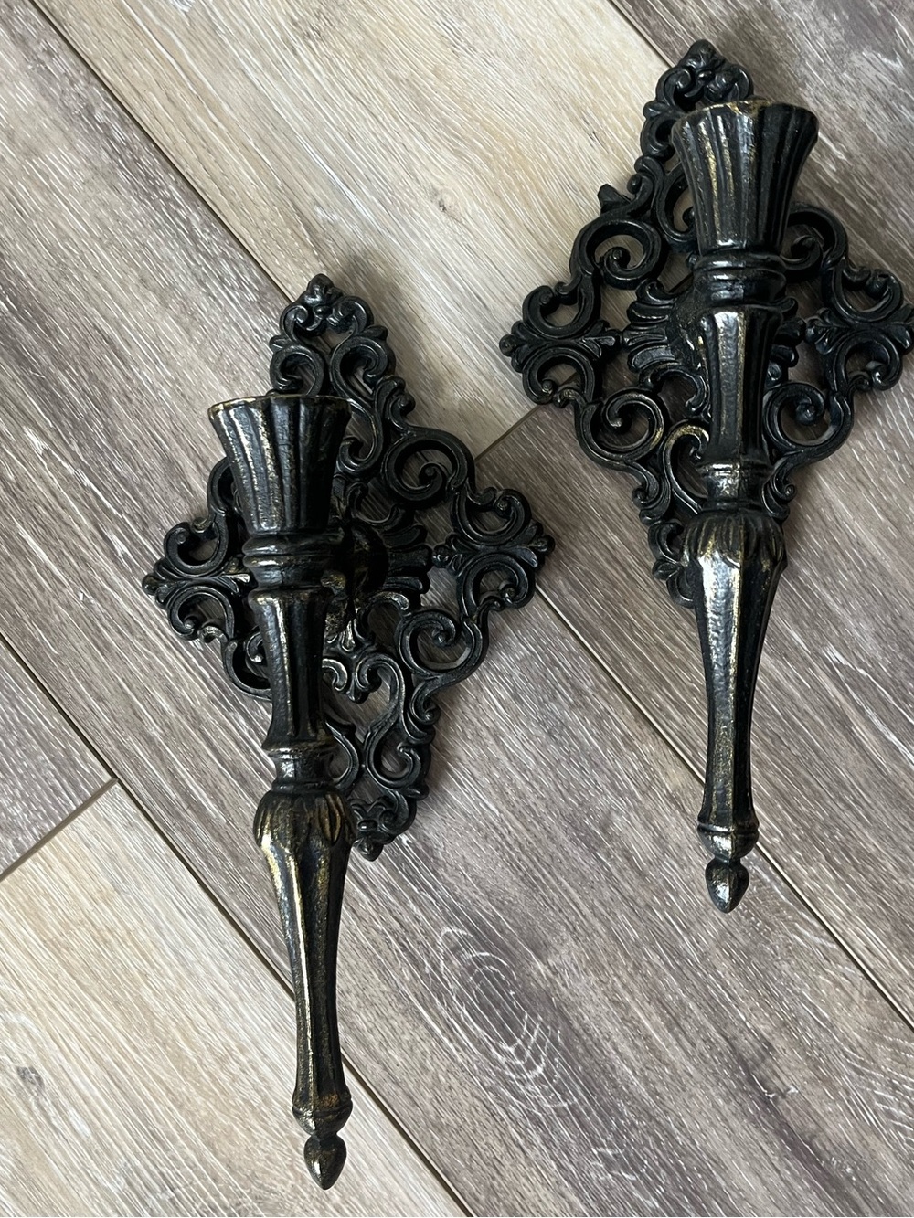 Antique-Style Black set of 2 metal Wall Sconces - Elegant  Candle Holders